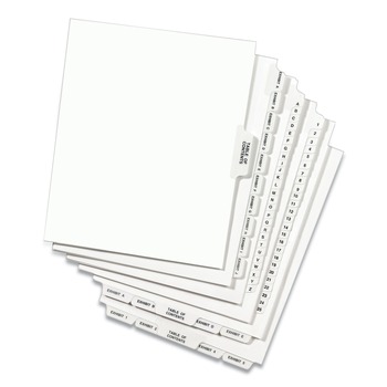 Avery 11 in. x 8.5 in. 26-Tab E Avery Style Preprinted Legal Exhibit Side Tab Index Dividers - White (25/Pack)