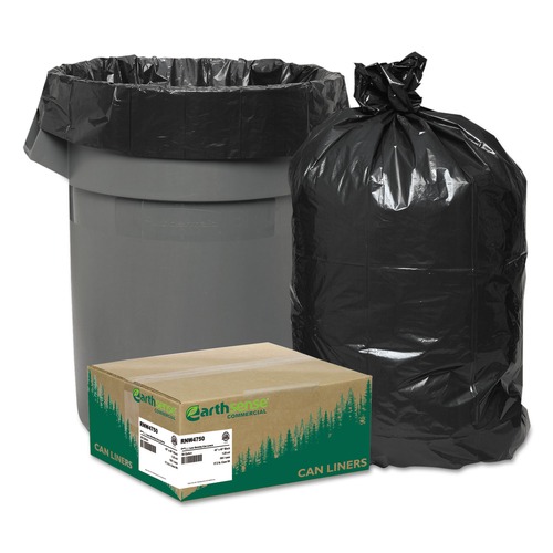  | Earthsense Commercial RNW4750 Linear Low Density Recycled Can Liners, 56 Gal, 1.25 Mil, 43-in X 48-in, Black, 100/carton image number 0