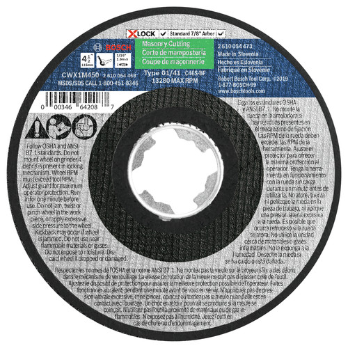 Grinding Wheels | Bosch CWX1M450 X-LOCK Arbor Type 1A (ISO 41) 24 Grit Masonry Cutting 4-1/2 in. x 1/16 in. Abrasive Wheel image number 0