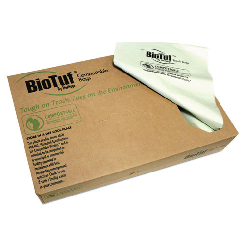 Trash Bags | Heritage Y5645EE R01 Biotuf 28 in. x 45 in. x 30 in. 30 gal. Compostable Can Liners - Green (150/Carton) image number 0