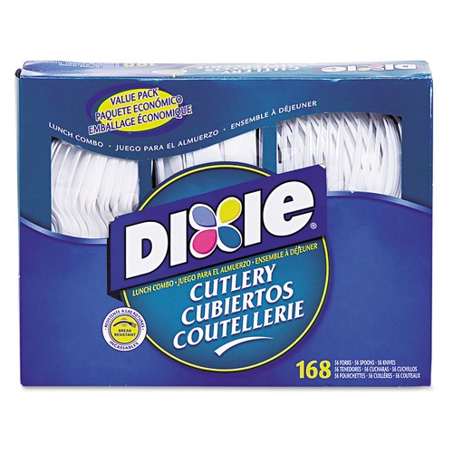 Cutlery | Dixie CM168 Tray with Plastic Forks/Knives/Spoons Combo Pack - White (168/Box) image number 0