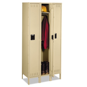 Tennsco Single-Tier Locker with Legs Three Lockers with Hat Shelves and Coat Rods 36w x 18d x 78h Sand