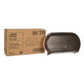 New Year New Savings! Save $25 off $150 | Tork 56TR 19.29 in. x 5.51 in. x 11.83 in. Twin Jumbo Roll Bath Tissue Dispenser - Smoke/Gray (1/Carton) image number 1