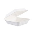 Food Trays, Containers, and Lids | Boardwalk HL-91BW 9 in. x 9 in. x 3.19 in. 1-Compartment Hinged-Lid Sugarcane Bagasse Food Containers - White (100/Sleeve, 2 Sleeves/Carton) image number 0