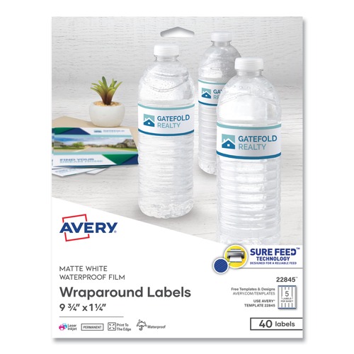 Office Jansan | Avery 22845 9.75 in. x 1.25 in. Water-Resistant Wraparound Labels with Sure Feed - White (40/Pack) image number 0