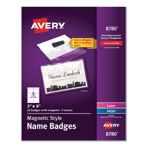 Office Jansan | Avery 08780 4 in. x 3 in. Horizontal Magnetic Style Name Badge Kit - White (24/Pack) image number 0