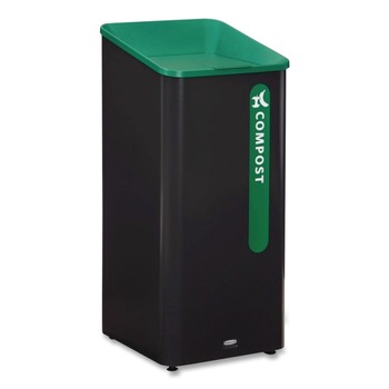 Rubbermaid Commercial Sustain 23 gal Metal/Plastic Decorative Refuse with Recycling Lid - Black/Green