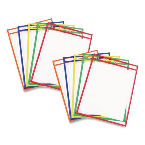 Office Jansan | C-Line 40610 Super Heavy-Duty Top Load 9 in. x 12 in. Insert Reusable Dry Erase Pockets - Clear Front, Assorted Border Colors (10/Pack) image number 0