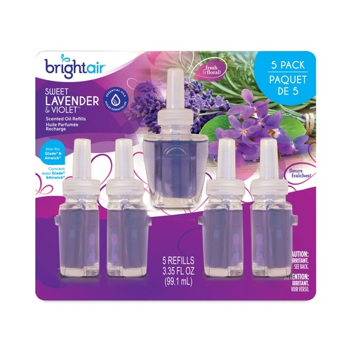 Odor Control | BRIGHT Air BRI00670 0.67 oz. Electric Scented Oil Air Freshener Refill - Sweet Lavender and Violet (5/Pack) image number 0