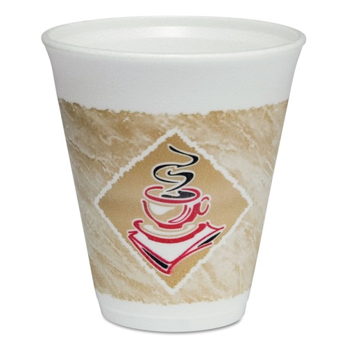 Cups and Lids | Dart 12X16G ThermoGlaze Cafe G Printed 12 oz. Insulated Foam Hot/Cold Cups - White/Brown/Red (20/Pack) image number 0