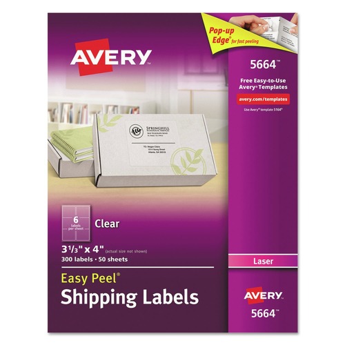 Office Jansan | Avery 05664 3.33 in. x 4 in. Matte Clear Easy Peel Mailing Labels with Sure Feed Technology for Laser Printers - Clear (6/Sheet, 50 Sheets/Box) image number 0
