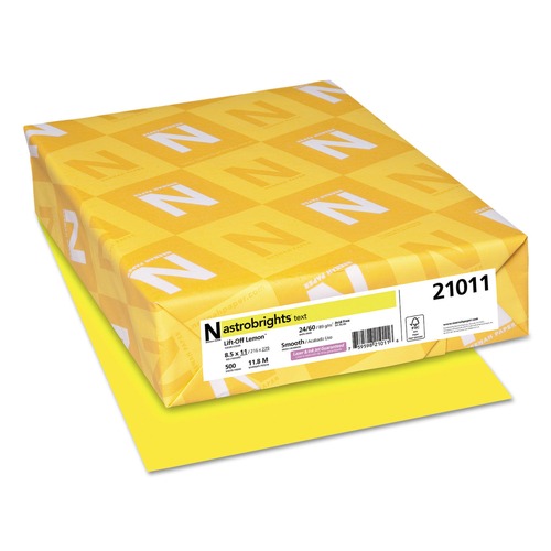 Office Jansan | Astrobrights 21011 8.5 in. x 11 in. 24 lbs. Bond Weight Color Paper - Lift-Off Lemon (500/Ream) image number 0