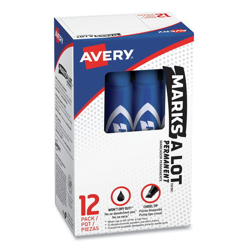 Office Jansan | Avery 07886 MARKS A LOT Regular Desk-Style Permanent Marker - Broad Chisel Tip/Blue (1-Dozen) image number 0