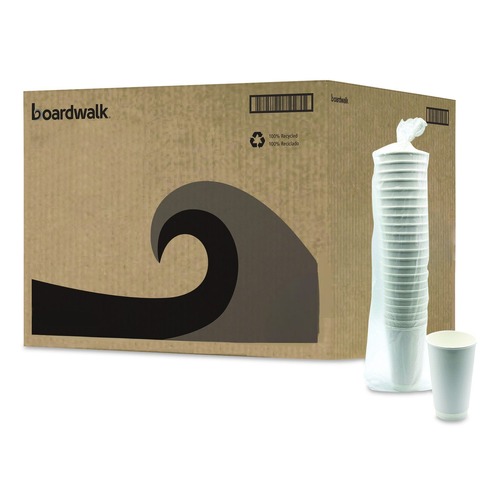 Cups and Lids | Boardwalk BWKDW16HCUP 16 oz Double-Walled Paper Hot Cups - White (500/Carton) image number 0