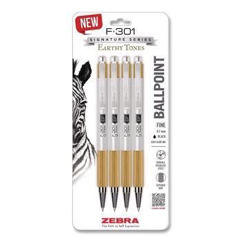 Zebra F-301 Signature Series Earthy Tones Fine 0.7 mm. Retractable Ballpoint Pen - Black Ink/Sandstone Barrel (4/Pack)
