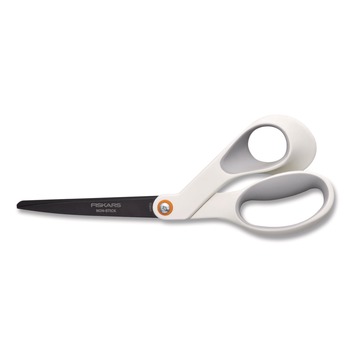 Fiskars 9.75 in. Long 8 in. Cut Length Premier SoftGrip Nonstick Scissors - Offset White Handle