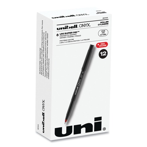Pens | uni-ball 60144 ONYX Fine 0.7 mm Roller Ball Pen - Black/Red Barrel (1-Dozen) image number 0