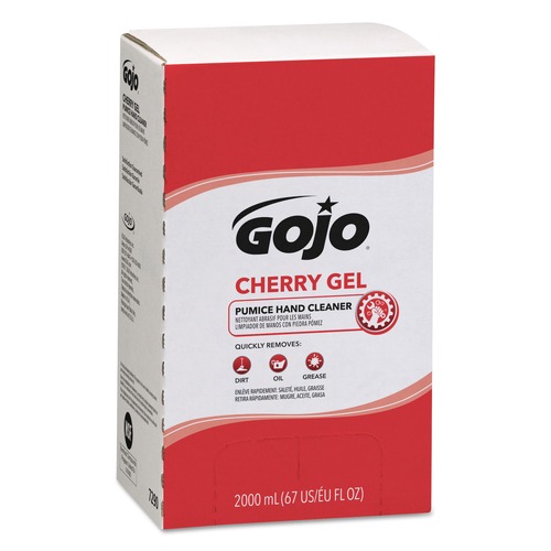 Cleaning & Janitorial Supplies | GOJO Industries 7290-04 2000 mL Refill Cherry Gel Pumice Hand Cleaner - Cherry Scent (4/Carton) image number 0