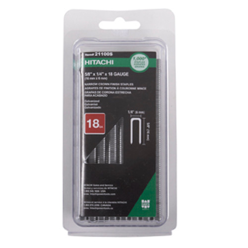Staples | Hitachi 21100S 18-Gauge 1/4 in. x 5/8 in. Electro Galvanized Finish Staples (1,000-Pack) image number 0