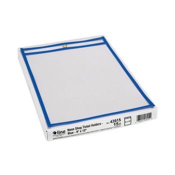 C-Line 9 in. x 12 in. Inserts Top Load Super Heavy Stitched Shop Ticket Holders - Clear Front, Blue Border (15/Box)