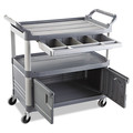 Utility Carts | Rubbermaid Commercial FG409400GRAY 40.63 in. x 20 in. x 37.81 in. 300 lbs. Capacity 3 Shelves Plastic Xtra Instrument Cart with Locking Storage Area - Gray image number 1