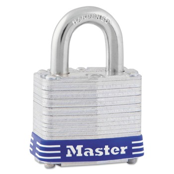 Master Lock 1.56 in. Wide Four-Pin Laminated Steel Tumbler Lock, 2 Keys - Silver/Blue