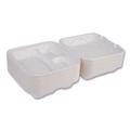 Food Trays, Containers, and Lids | Eco-Products EP-HC93NFA Vanguard 9 in. x 9 in. x 3 in. 3-Compartment Renewable and Compostable Sugarcane Clamshells - White (200/Carton) image number 0