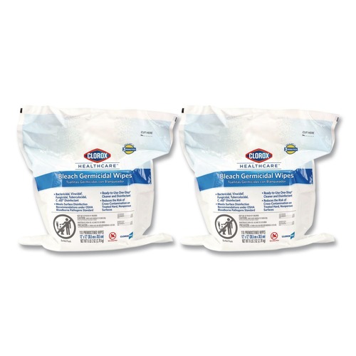 Office Jansan | Clorox Healthcare 30359 12 in. x 12 in. 1-Ply Bleach Germicidal Wipes - Unscented, White (110/Refill, 2 Refills/Carton) image number 0