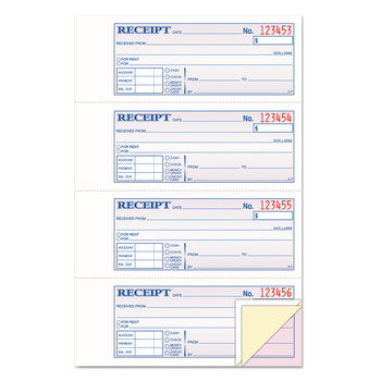 TOPS 100 Forms Total Account plus Payment Sections Three-Part Carbonless 7.13 in. x 2.75 in. Money and Rent Receipt Book