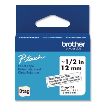 Brother P-Touch 0.47 in. x 13.1 ft. Genuine P-Touch BTAG Label Tapes - Black on Clear