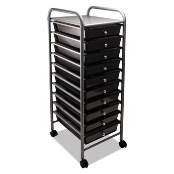 Advantus 1 Shelf 10 Drawers 13 in. x 15.38 in. x 37.75 in. Metal Portable Drawer Organizer - Matte Gray/Smoke