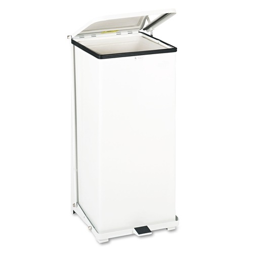 Trash & Waste Bins | Rubbermaid Commercial FGST24EPLWH Defenders 13-Gallon Steel Square Biohazard Step Can - White image number 0