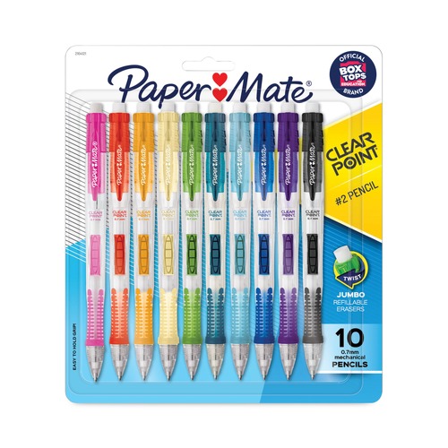 Office Jansan | Paper Mate 2164121 #2 0.7 mm HB Clear Point Mechanical Pencil Black Lead - Assorted Barrel Colors (10/Pack) image number 0