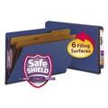 File Folders | Smead 29784 6 SafeSHIELD Fasteners 2 in. Expansion 2 Dividers Legal Size End Tab Pressboard Classification Folders - Dark Blue (10/Box) image number 1