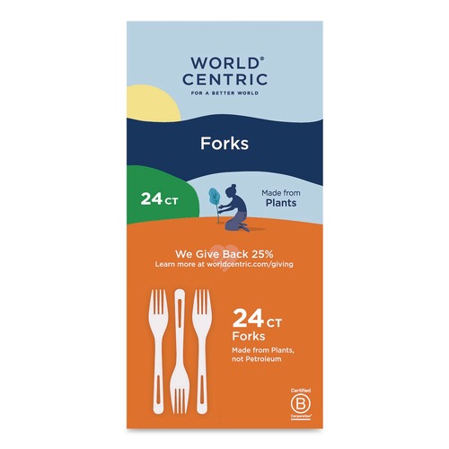 Cutlery | World Centric FO-PS-R Plastic Fork Medium Heavyweight TPLA Cutlery - Light Beige (24/Pack) image number 0