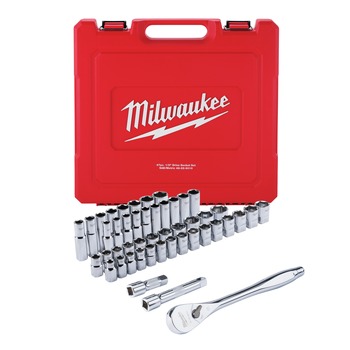 Milwaukee 48-22-9010 47-Piece 1/2 in. Drive Metric and SAE Ratchet and Socket Set with FOUR FLAT Sides