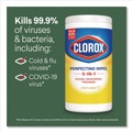 Hand Wipes | Clorox 30112 7 in. x 8 in. 1-Ply Disinfecting Wipes - Fresh Scent/Citrus Blend, White (35/Canister, 3 Canisters/Pack) image number 8