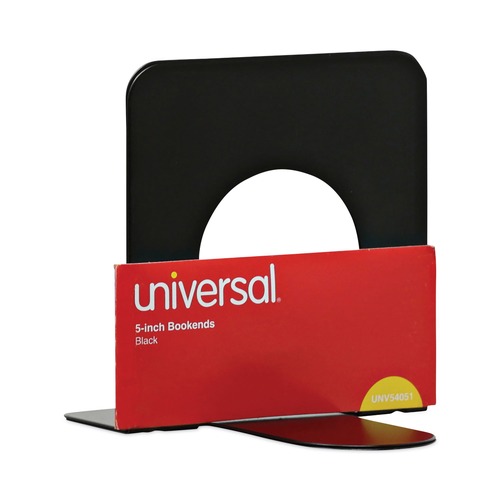  | Universal UNV54051 4-3/4 in. x 5-1/4 in. x 5 in. Heavy Gauge Steel Standard Economy Bookends - Black (1 Pair) image number 0