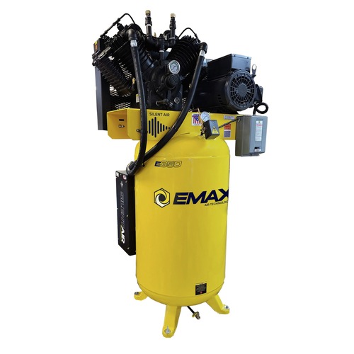 Stationary Air Compressors | EMAX ES07V080V1 E350 Series 7.5 HP 80 gal. Industrial 2 Stage V4 Pressure Lubricated Single Phase 31 CFM @100 PSI Patented SILENT Air Compressor image number 0