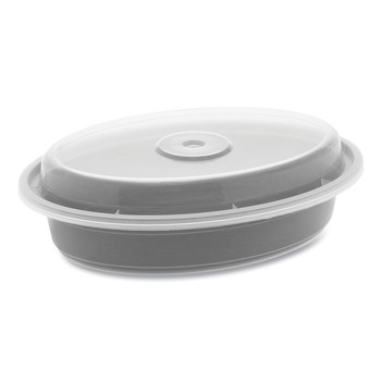 Pactiv Corp. Newspring VERSAtainer 6.8 x 4.8 x 1.45 12 oz Oval Plastic Microwavable Containers - Black/Clear (150/Carton)