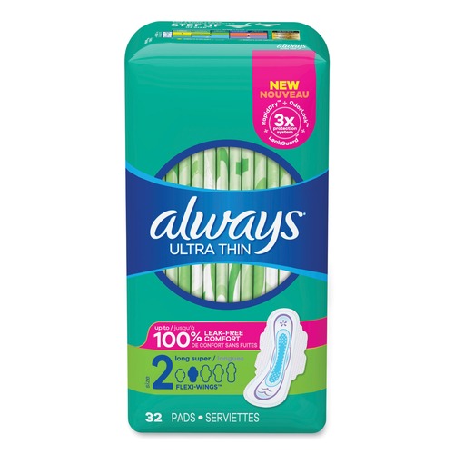 Cleaning & Janitorial Supplies | Always 97020 Size 2 Ultra Thin Super Absorbent Pads with Wings (3/Carton) image number 0