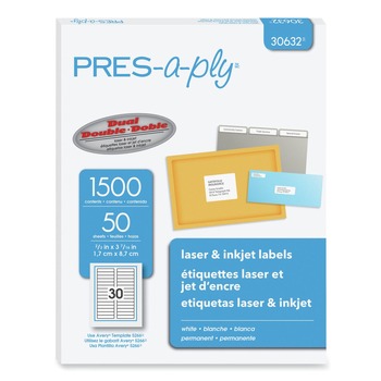 PRES-a-ply 30632 0.66 in. x 3.44 in. Labels - White (50-Sheet/Box 30-Piece/Sheet)