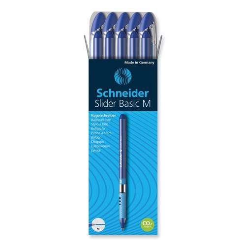 Office & Office Supplies | Schneider 151103 Slider Basic Medium 0.8 millimeter Stick Ballpoint Pen - Blue Ink/Barrel (10/Box) image number 0