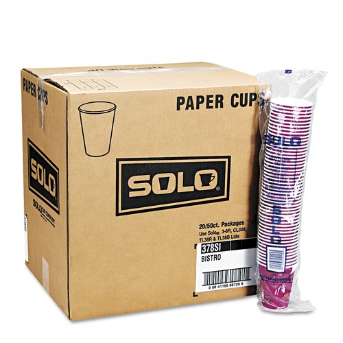 Just Launched | SOLO 412SIN-0041 Bistro Design Hot Drink Cups, Paper, 12oz, Maroon (50/Bag, 20 Bags/Carton) image number 0