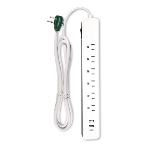Office Electronics & Batteries | GoGreen Power GG-1662USBC 6 ft. Cord 450 Joules 6 AC Outlets/3 USB Ports Surge Protector with USB - White image number 0