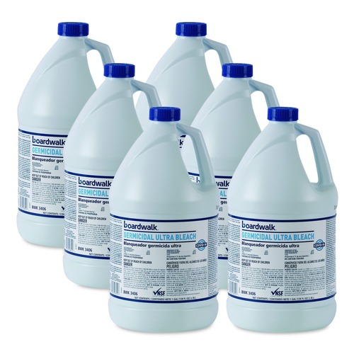 Bleach | Boardwalk 11007195044 1 Gallon Bottle 6% Sodium Hypochlorite Germicidal Ultra Bleach (6/Carton) image number 0