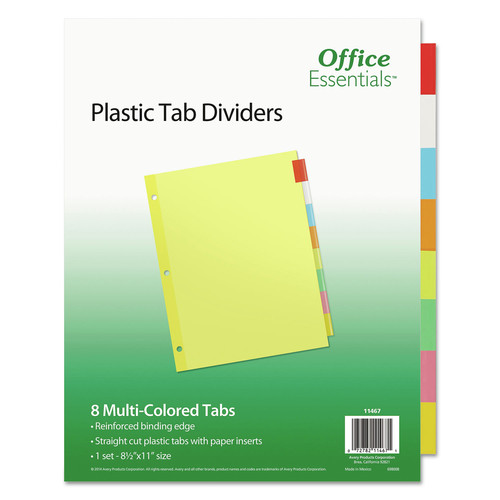 Office Jansan | Office Essentials 11467 11 x 8.5 Plastic Insertable Dividers - Assorted Tabs (8-Pieces/Set) image number 0