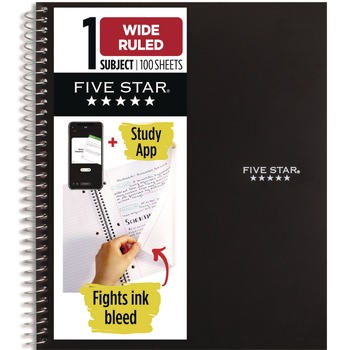 Five Star 10.5 in. x 8.63 in. Sheets Wide/Legal Rule 1-Subject Wirebound Notebook - Black Cover