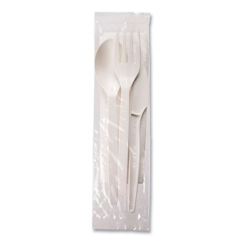 WNA EPS005 EcoSense Renewable PSM Wrapped Plastic Fork/Knife/Napkin/Spoon Cutlery Kit - White (250/Carton)