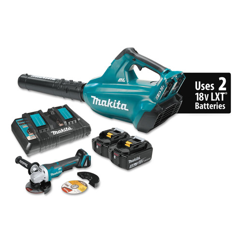 Outdoor Power Combo Kits | Makita XBU02PTX1 18V X2 (36V) LXT Brushless Lithium-Ion Cordless Blower and Angle Grinder Combo Kit with 2 Batteries (5 Ah) image number 0